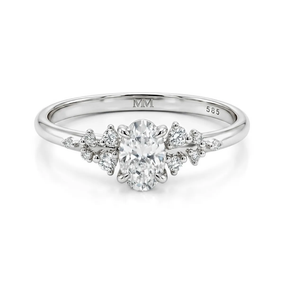 Ovaline - Moissanite Ring with Minimalistic Side Stones