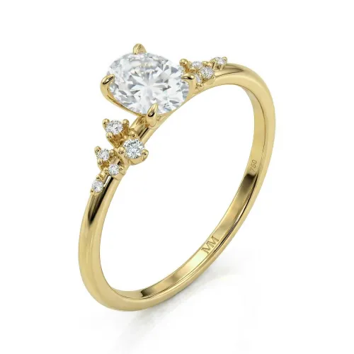 Ovaline - Oval Moissanite Ring with Minimalistic Side Stones