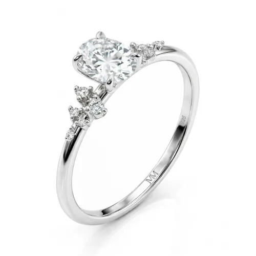 Ovaline - Oval Moissanite Ring with Minimalistic Side Stones