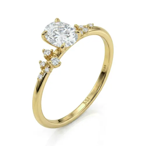 Ovaline - Oval Moissanite Ring with Minimalistic Side Stones