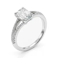 Emelise - Emerald Cut Moissanite Ring with Split-Shank and Side Stones