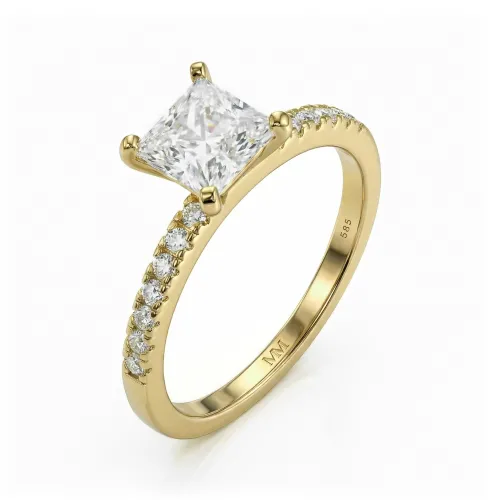 Celestia - Princess Moissanite Ring with Pavé Side Stones