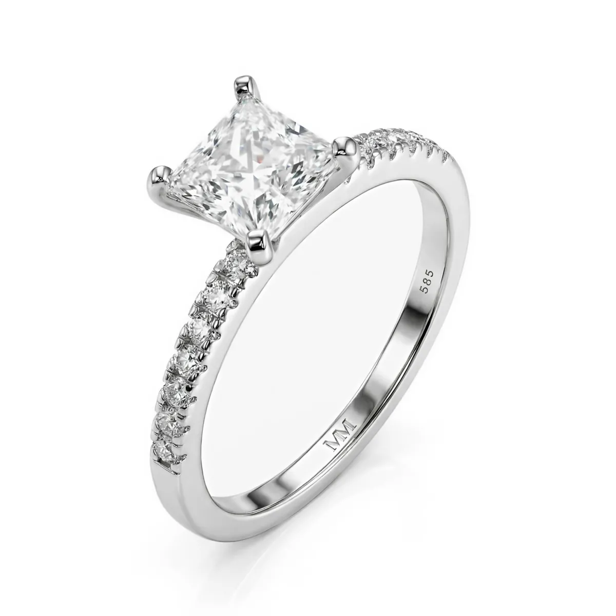 Celestia - Princess Moissanite Ring With Pavé Side Stones