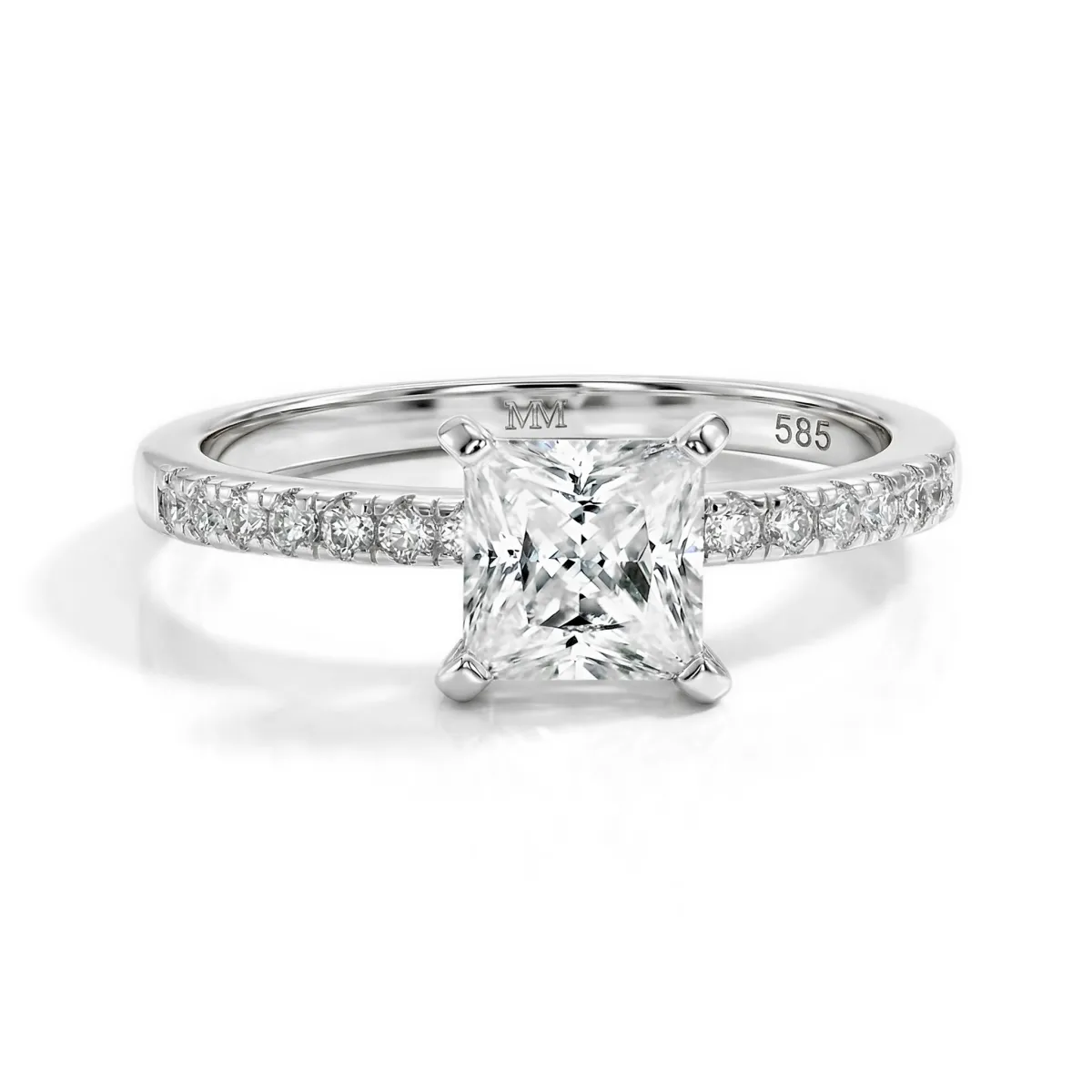 Celestia - Princess Moissanite Ring With Pavé Side Stones