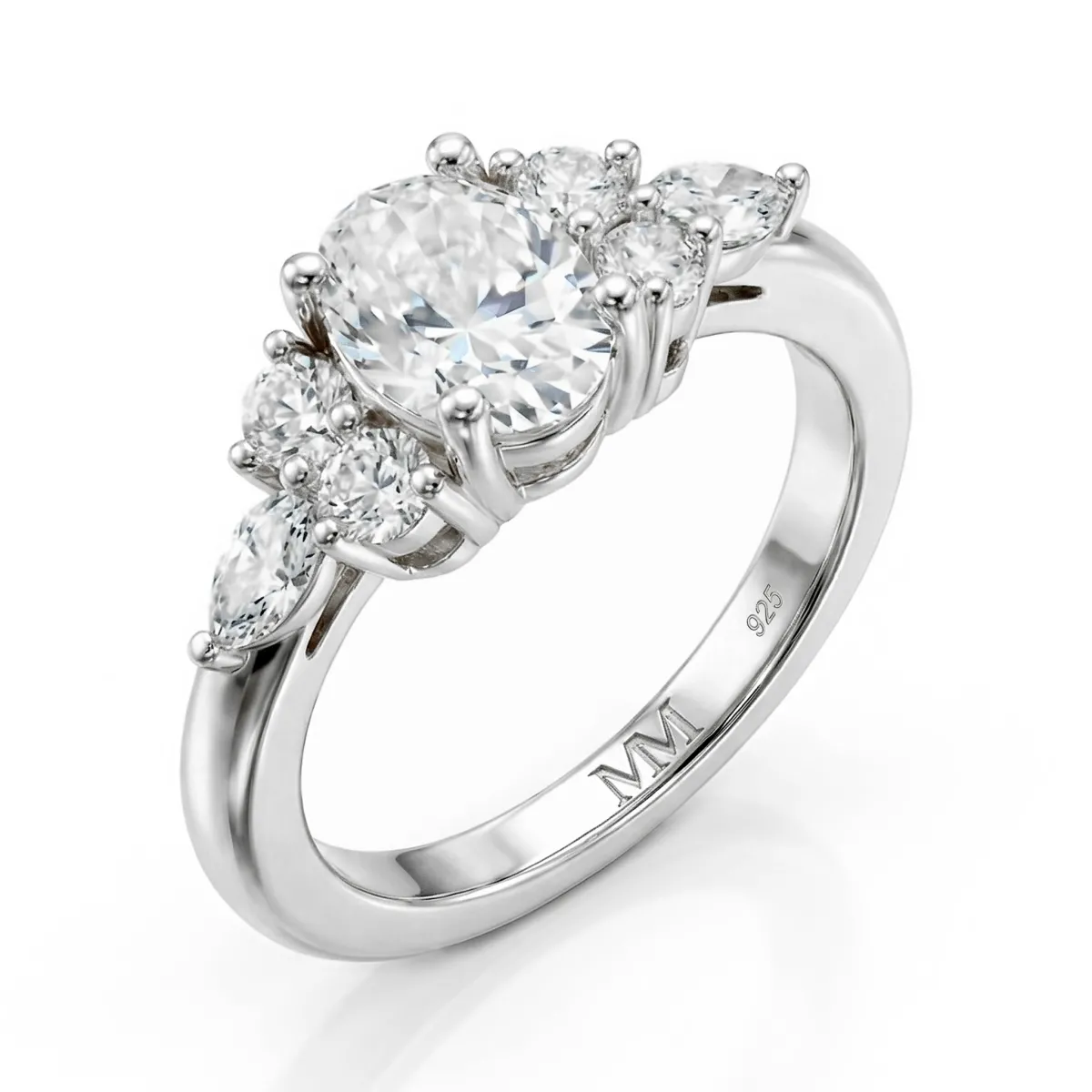 Lustrina - Oval Moissanite Ring with Dazzling Accents