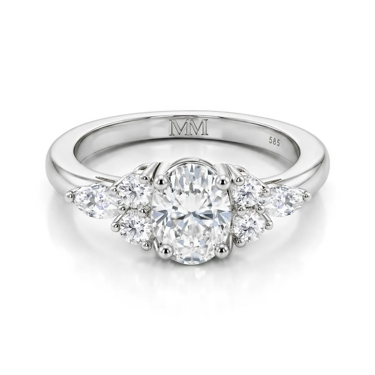 Lustrina - Oval Moissanite Ring with Dazzling Accents