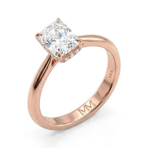 Luminara - Radiant Solitaire Moissanite Engagement Ring with Hidden Halo