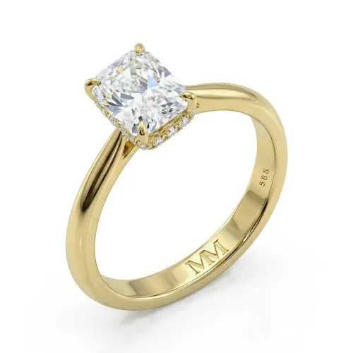 Luminara - Radiant Solitaire Moissanite Engagement Ring with Hidden Halo