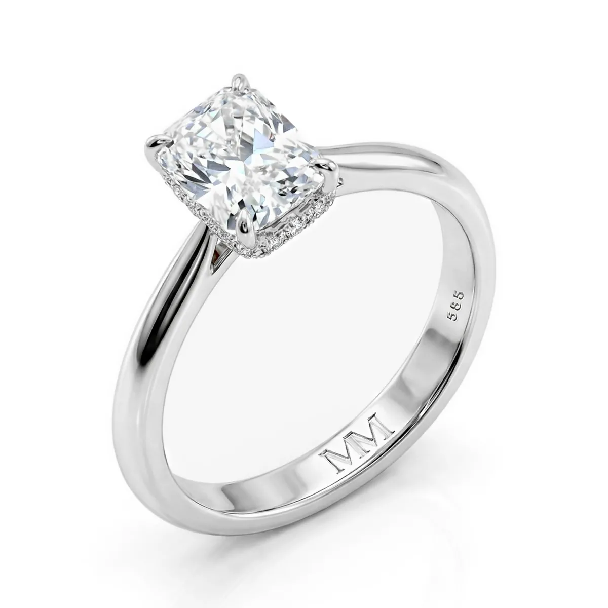 Luminara - Radiant Solitaire Moissanite Engagement Ring with Hidden Halo