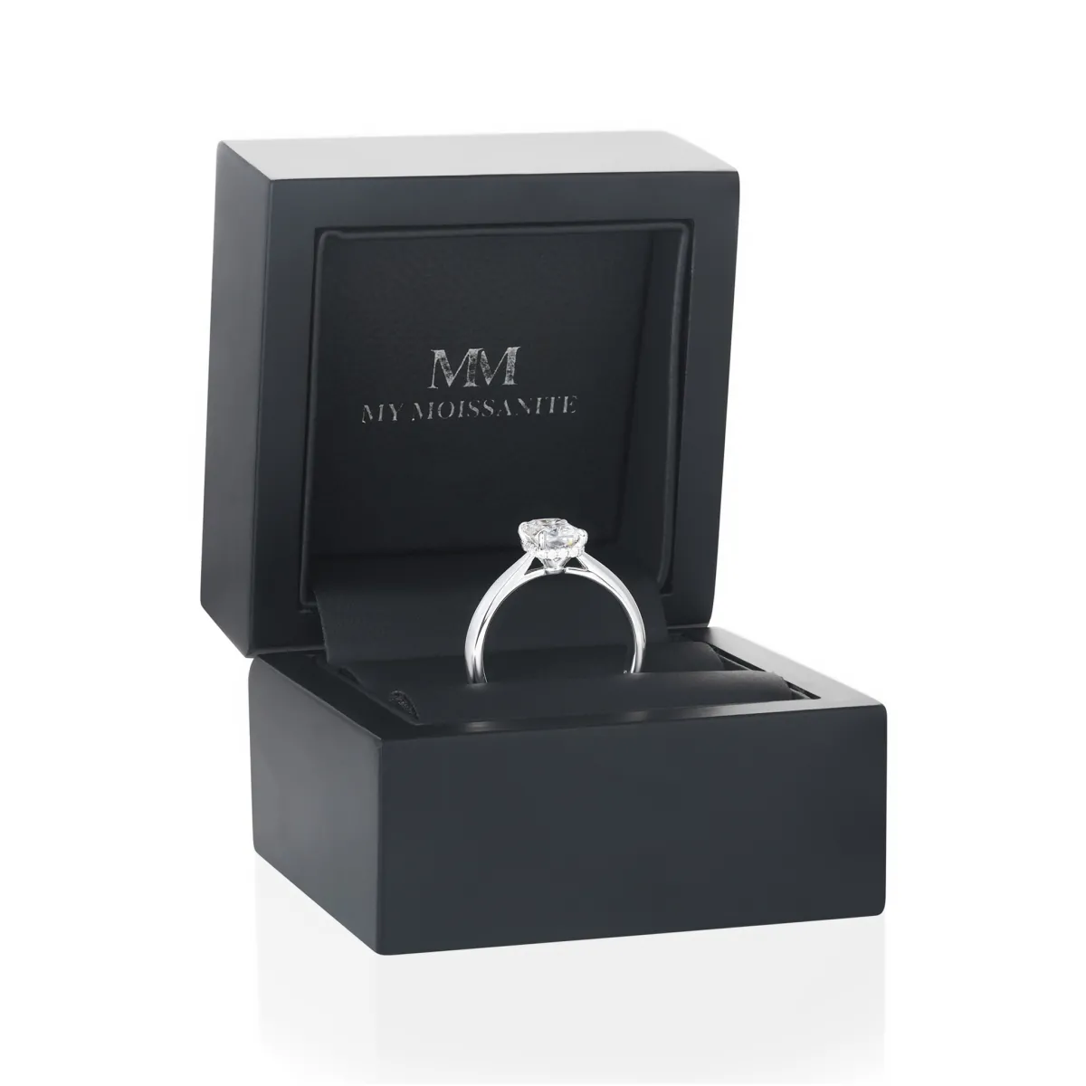 Luminara - Radiant Solitaire Moissanite Engagement Ring with Hidden Halo