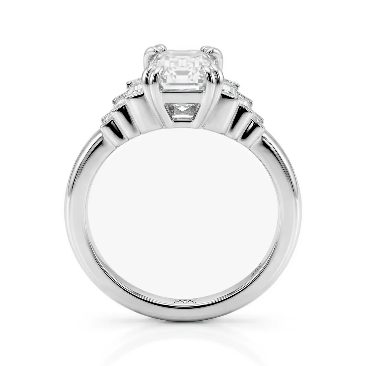 Rectanglo - Emerald Cut Moissanite Ring with Baguette Accents