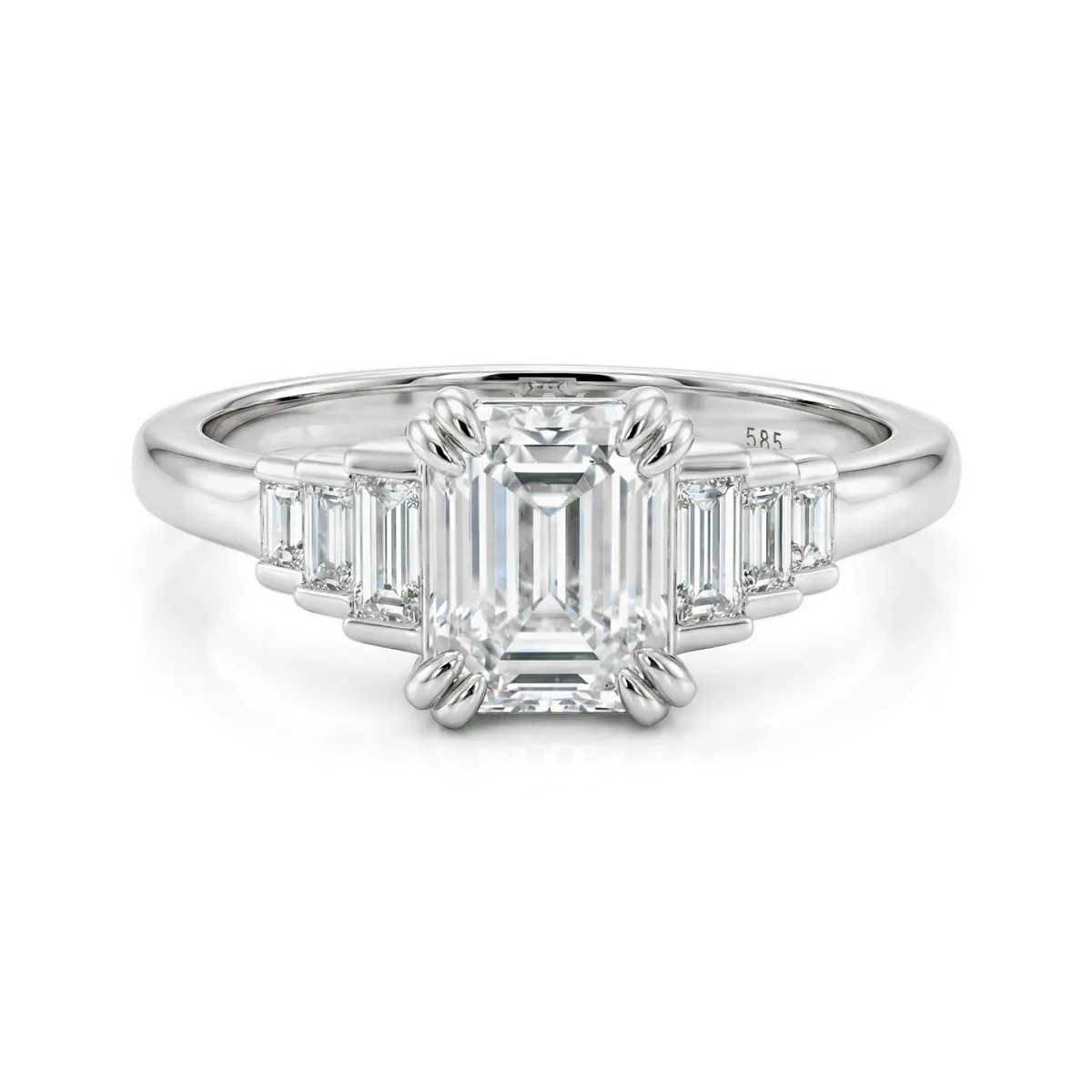 Rectanglo - Emerald Cut Moissanite Ring with Baguette Accents