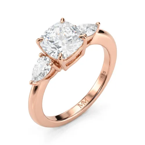 Trielle - Cushion Moissanite Engagement Ring with Pear cut Side Accents