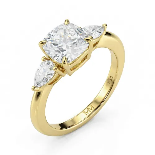Trielle - Cushion Moissanite Engagement Ring with Pear cut Side Accents