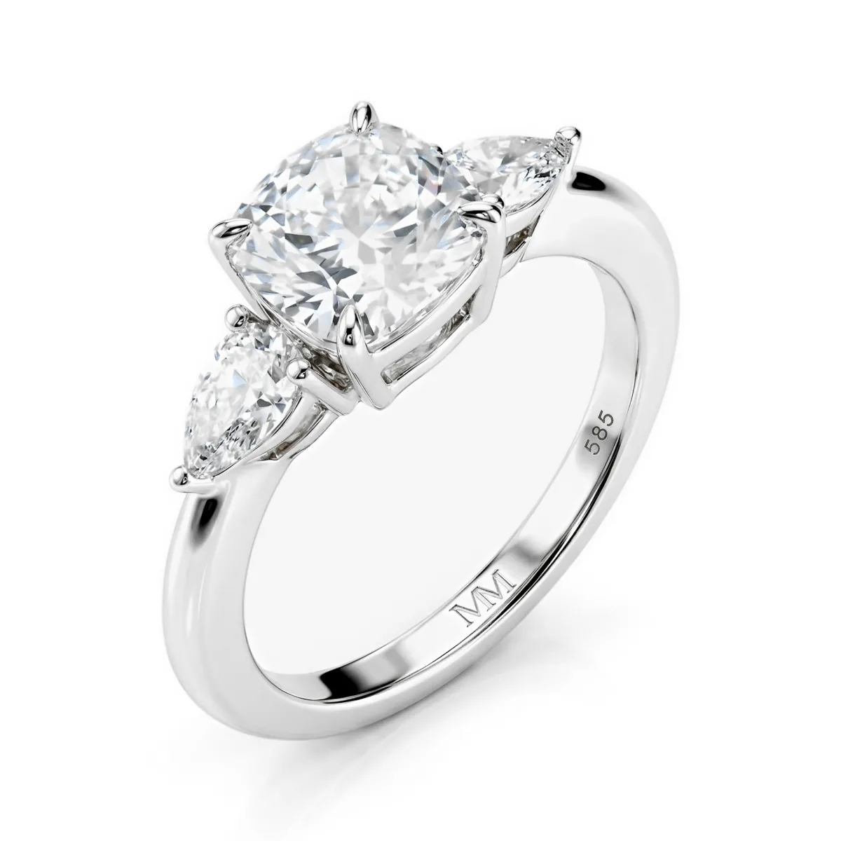 Trielle - Cushion Moissanite Engagement Ring with Pear cut Side Accents
