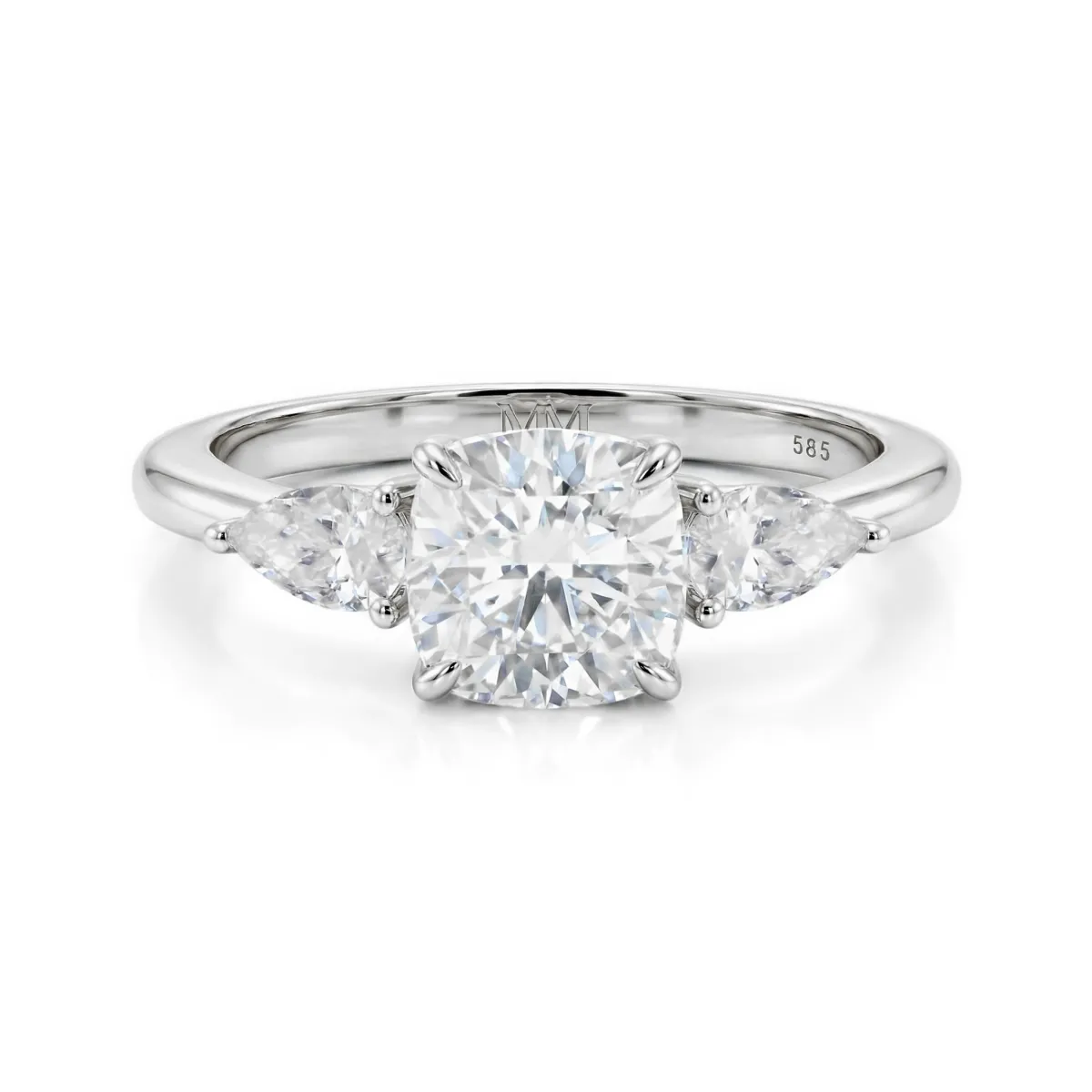 Trielle - Cushion Moissanite Engagement Ring with Pear cut Side Accents