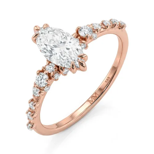 Elegante - Marquise Moissanite Ring with Vintage-Inspired Minimalist Side Stones