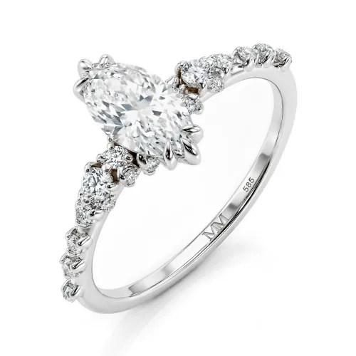 Elegante - Marquise Moissanite Ring with Vintage-Inspired Minimalist Side Stones