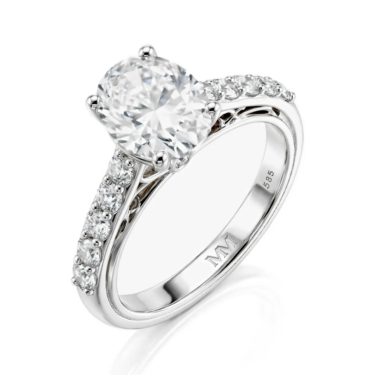 Fiorenza - Timeless Moissanite Ring with Pavé Band and Gallery Detail