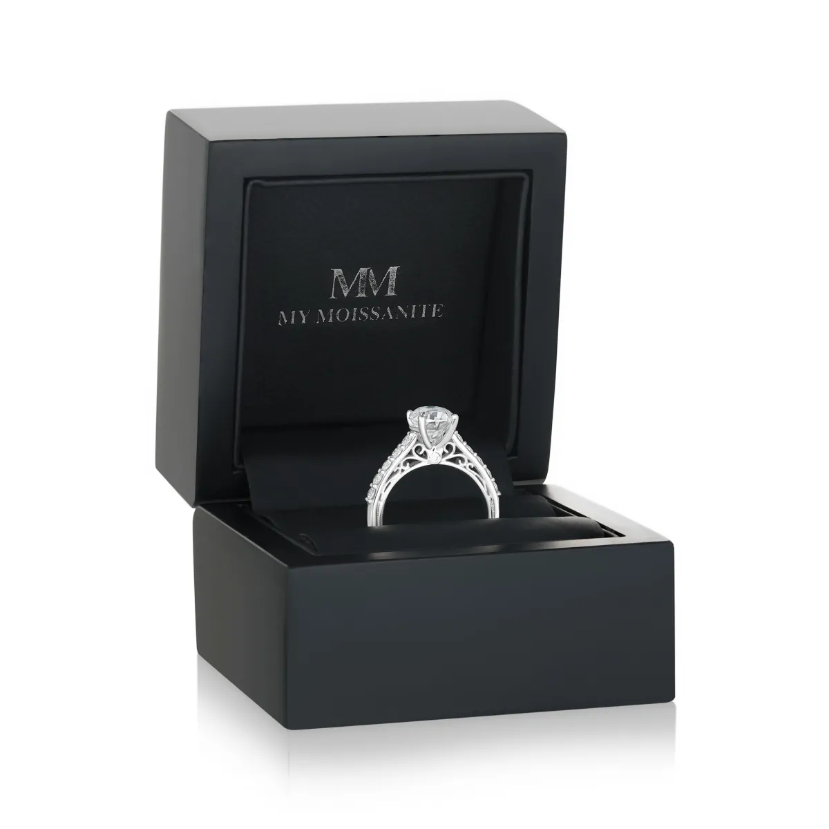 Fiorenza - Timeless Moissanite Ring with Pavé Band and Gallery Detail