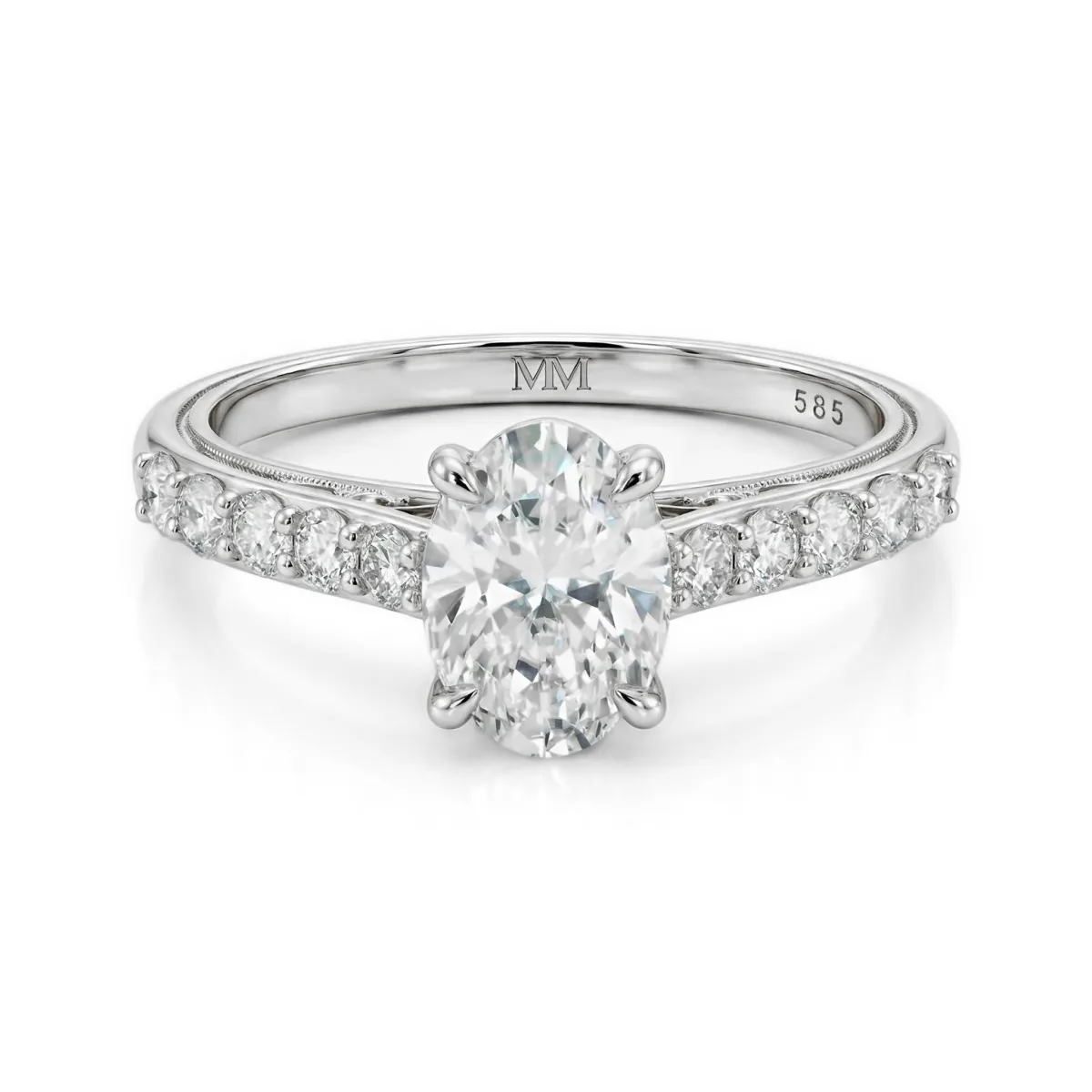 Fiorenza - Timeless Moissanite Ring with Pavé Band and Gallery Detail