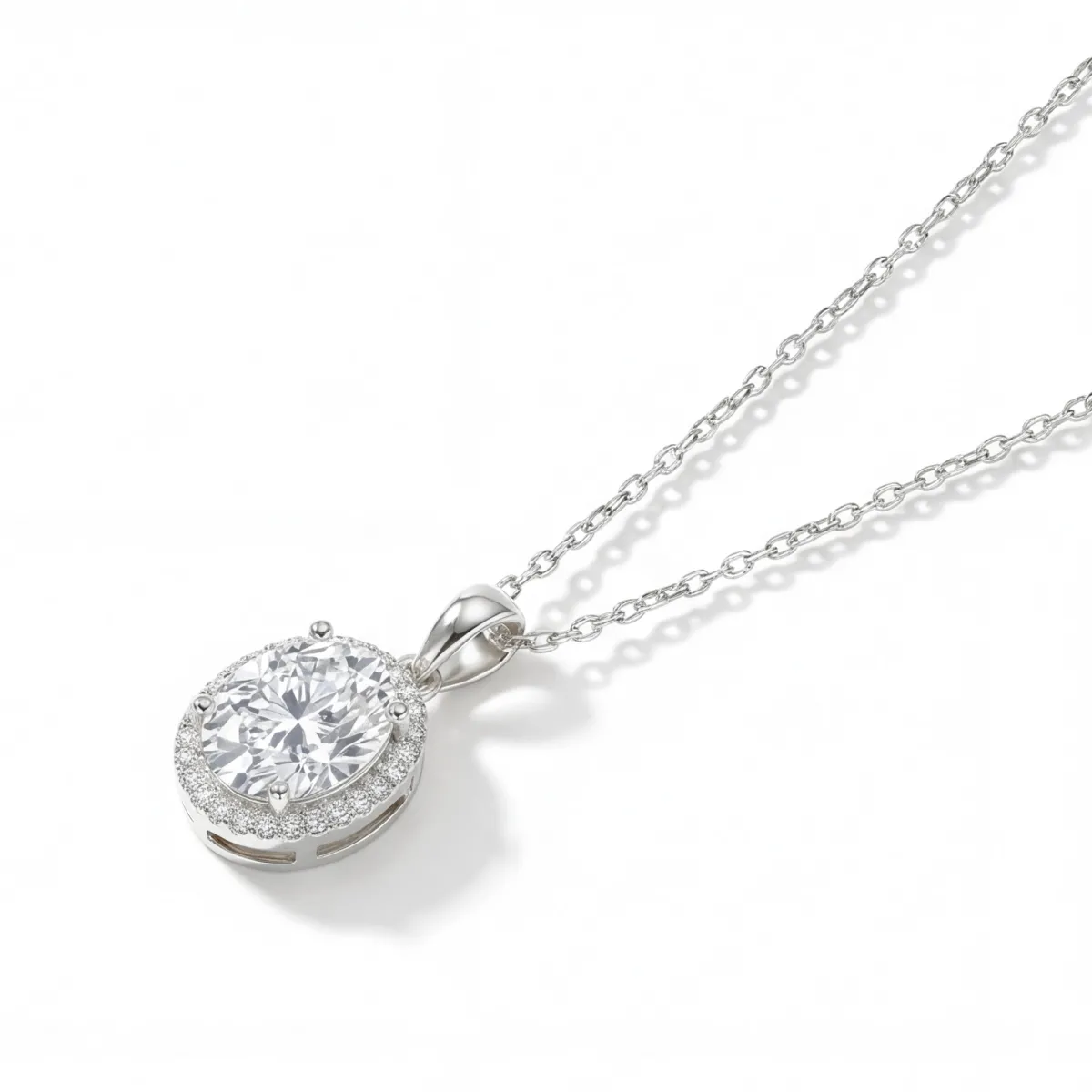 Clarique - Classic Oval-Shaped Moissanite Pendant with Pavé Halo