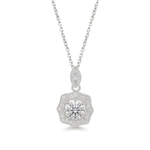 Octavia - Vintage Inspired Moissanite Pendant with Halo Embellishment