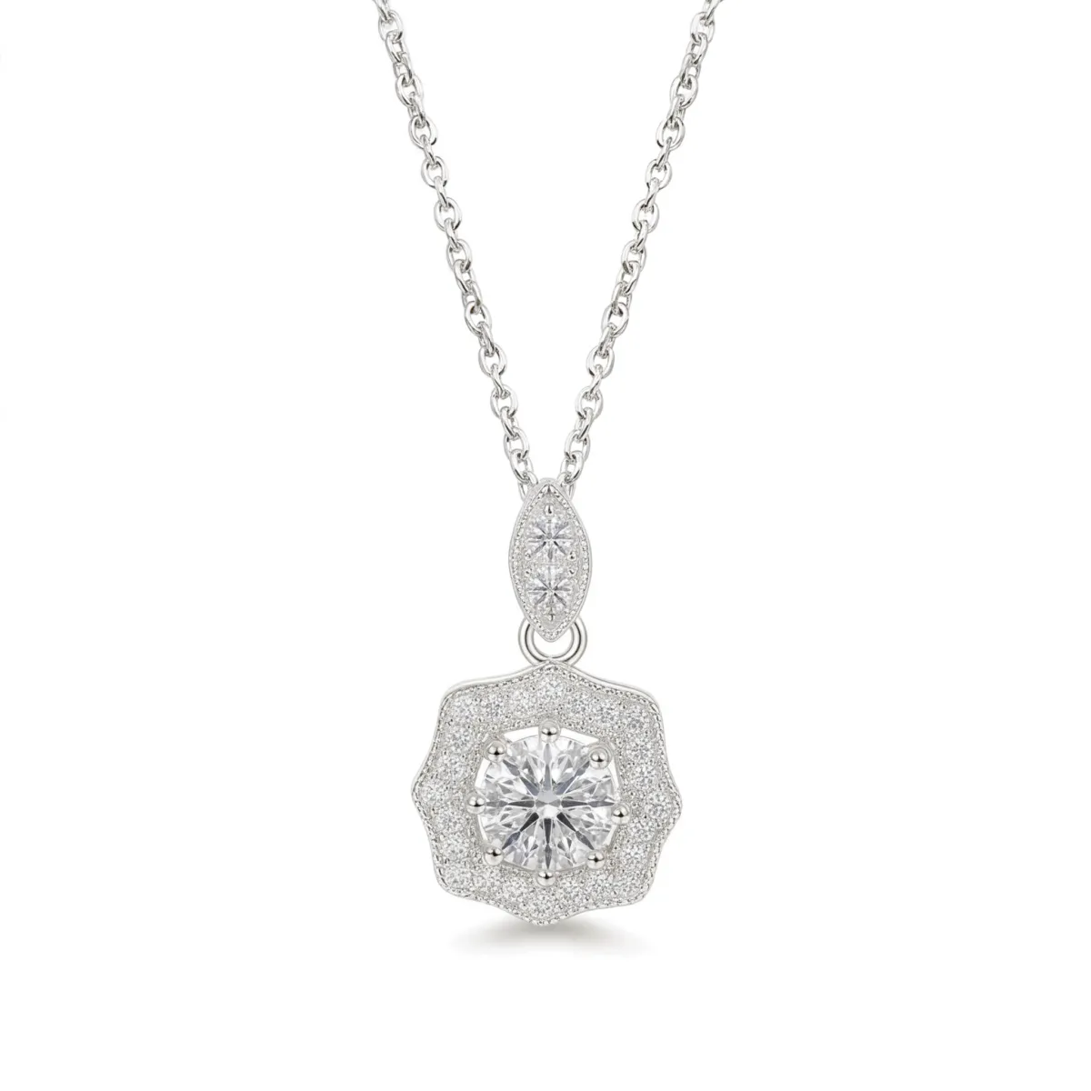 Octavia - Vintage Inspired Moissanite Pendant with Halo Embellishment