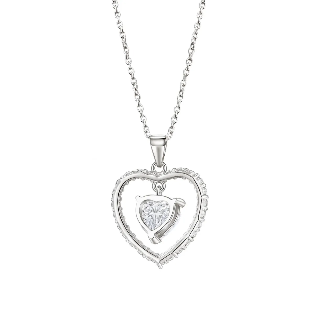 Valoria - Heart-Shaped Moissanite Pendant with Halo Detail