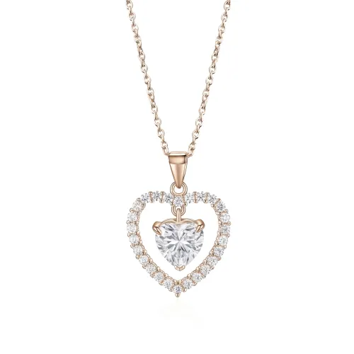 Valoria - Heart-Shaped Moissanite Pendant with Halo Detail