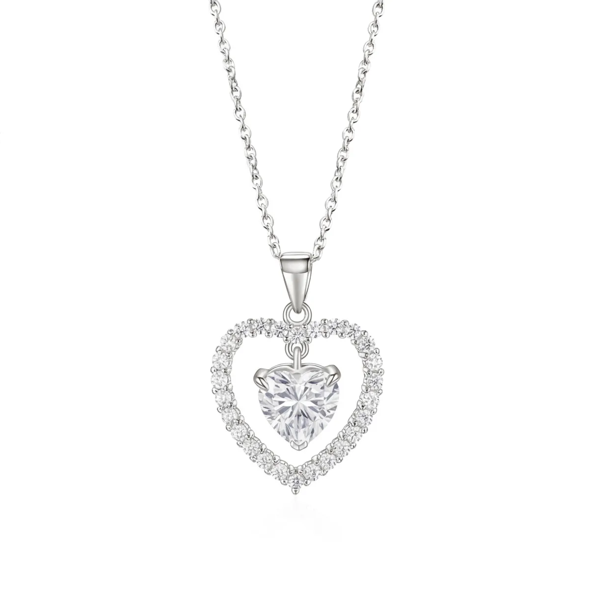 Valoria - Heart-Shaped Moissanite Pendant with Halo Detail