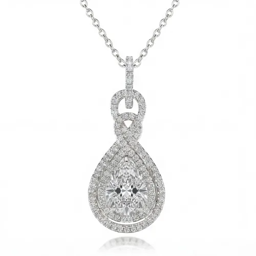 Pearla - Pear-Cut Moissanite Pendant in Double Halo Design