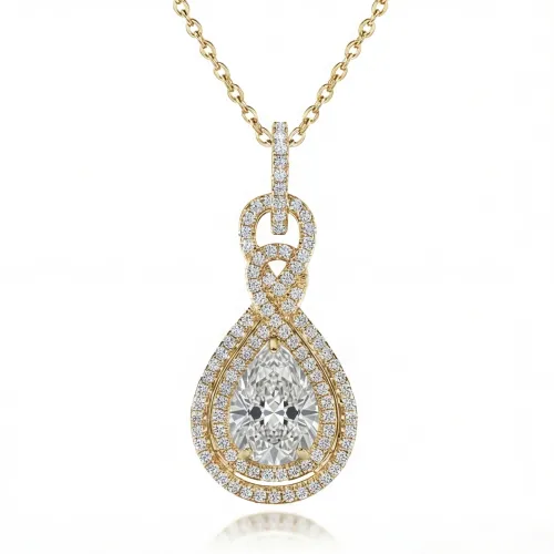 Pearla - Pear-Cut Moissanite Pendant in Double Halo Design