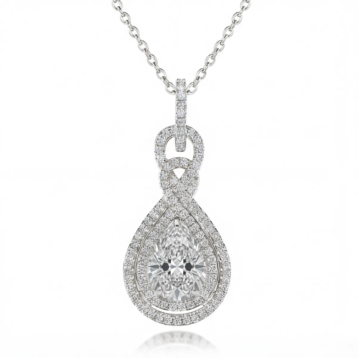 Pearla - Pear-Cut Moissanite Pendant in Double Halo Design