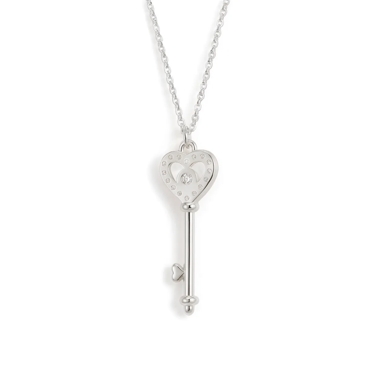 Amore - Heart Key Moissanite Pendant with Pave Setting