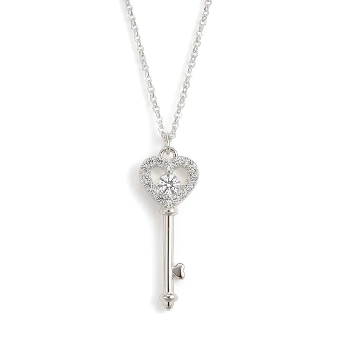 Amore - Heart Key Moissanite Pendant with Pave Setting