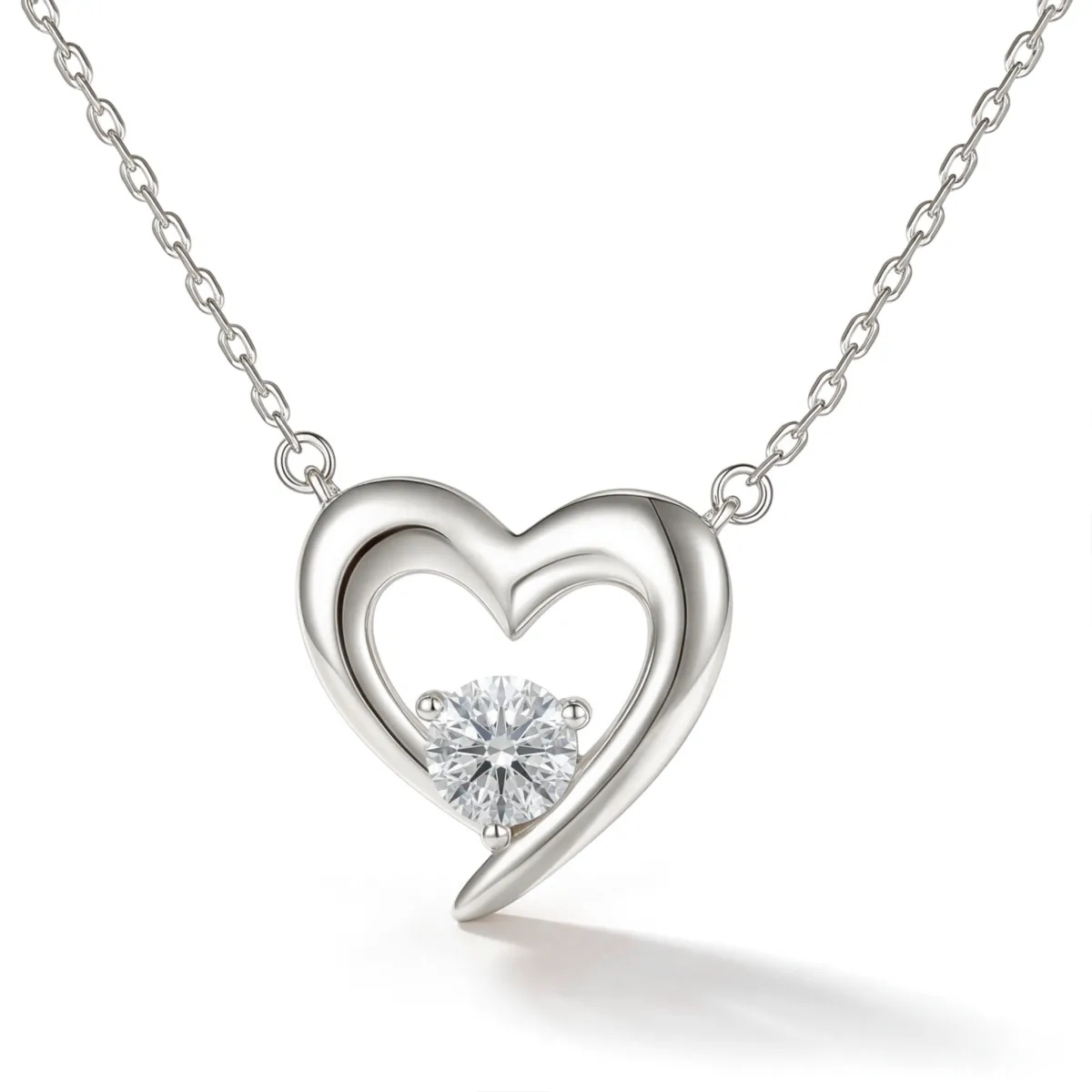 Embrace - Heart Silhouette Moissanite Pendant with Center Stone