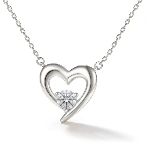 Embrace - Heart Silhouette Moissanite Pendant with Center Stone