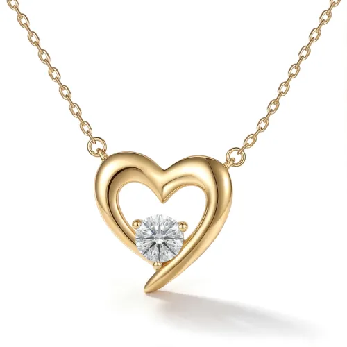 Embrace - Heart Silhouette Moissanite Pendant with Center Stone