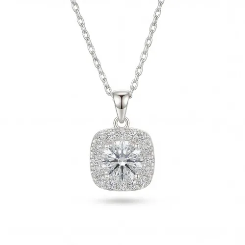Haloette - Moissanite Pendant with Full Halo Detail