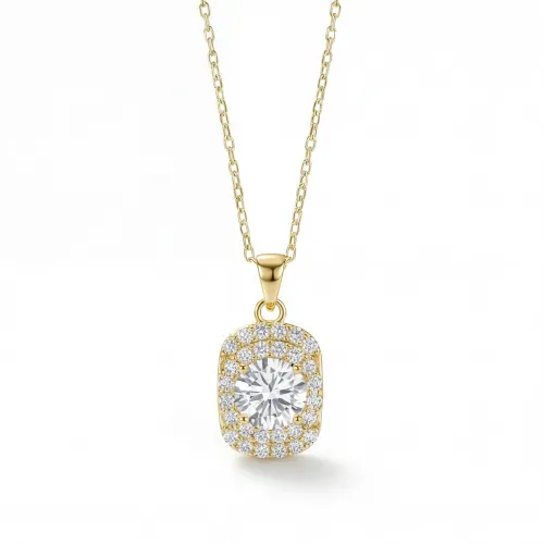 Memento - Brilliant Moissanite Pendant in Pave Halo Design