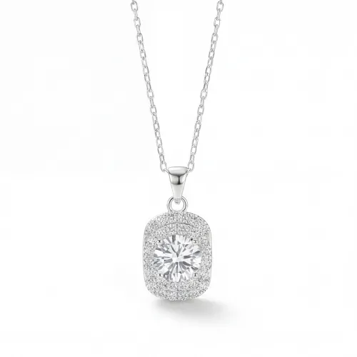 Memento - Brilliant Moissanite Pendant in Pave Halo Design