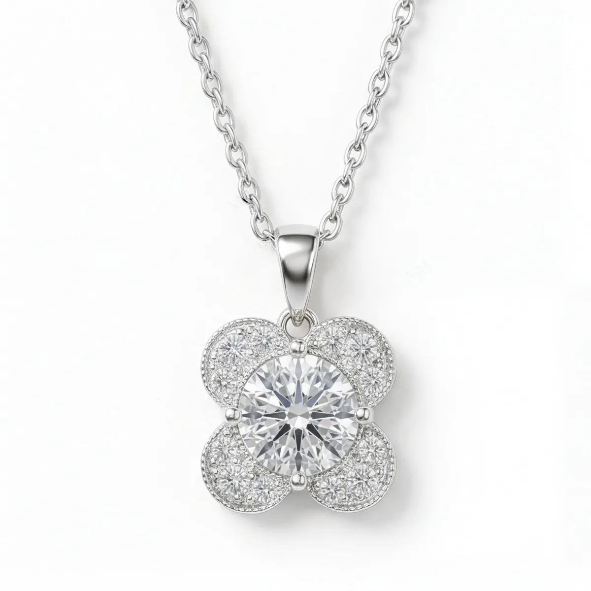 Flora - Clover Design Moissanite Pendant with Pavé Accents