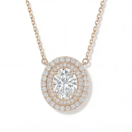 Galaxia - Oval Cut Moissanite Pendant with Encircled Double Halo