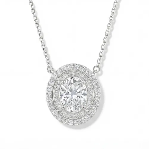 Galaxia - Oval Cut Moissanite Pendant with Encircled Double Halo