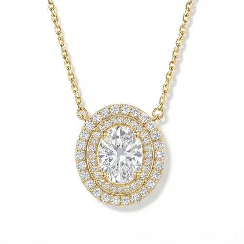 Galaxia - Oval Cut Moissanite Pendant with Encircled Double Halo