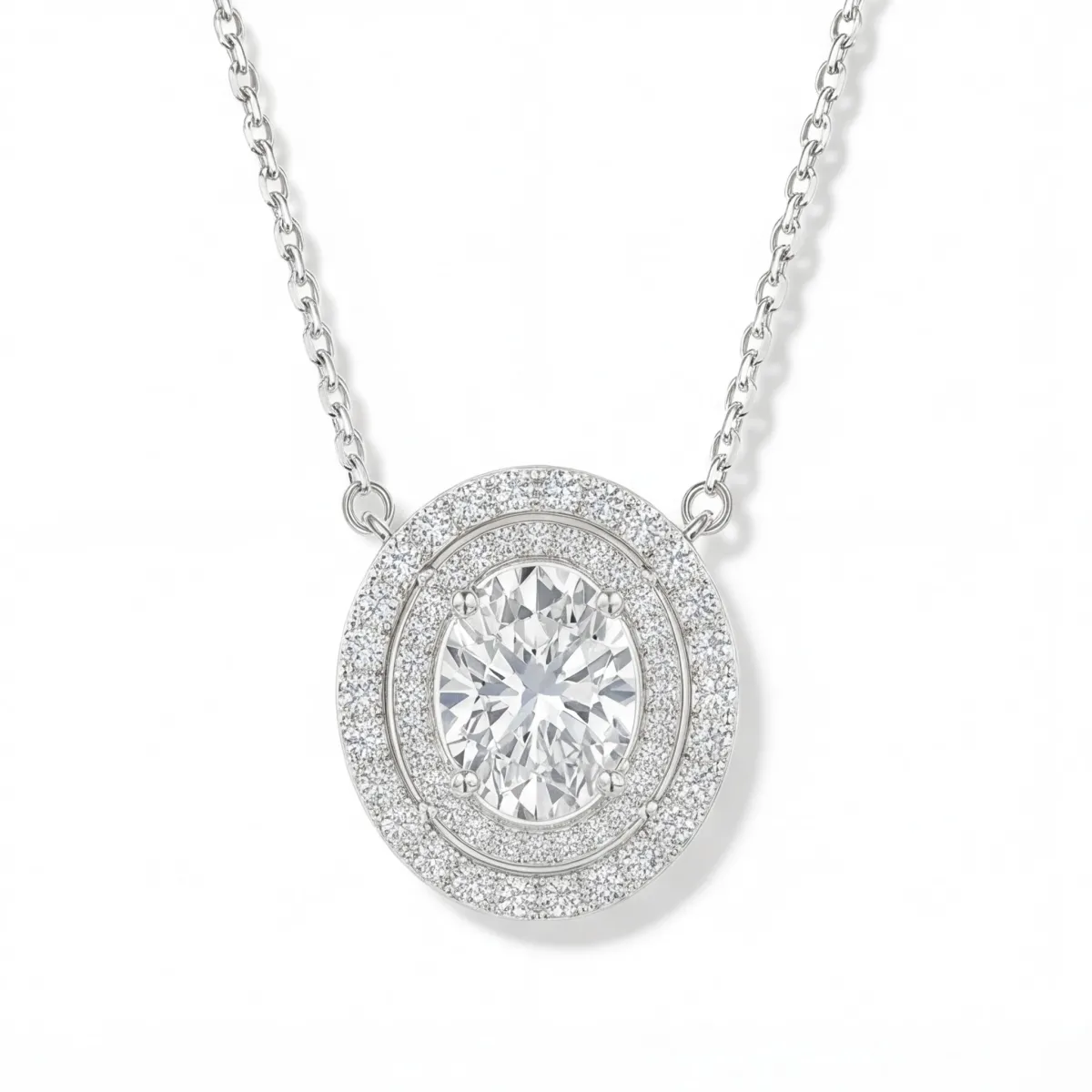 Galaxia - Oval Cut Moissanite Pendant with Encircled Double Halo