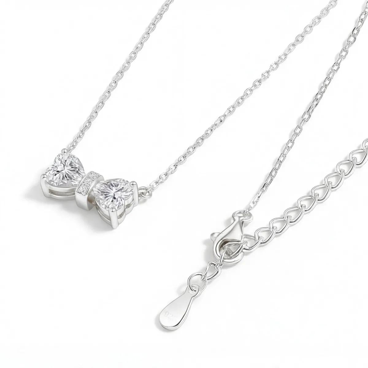 Pairle - Twin Heart Cut Moissanite Necklace with Central Pave Bar