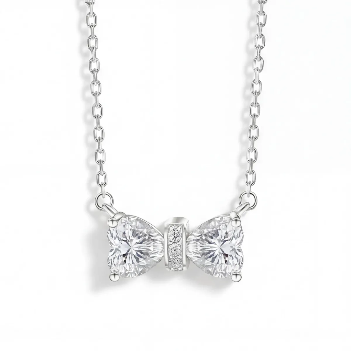 Pairle - Twin Heart Cut Moissanite Necklace with Central Pave Bar