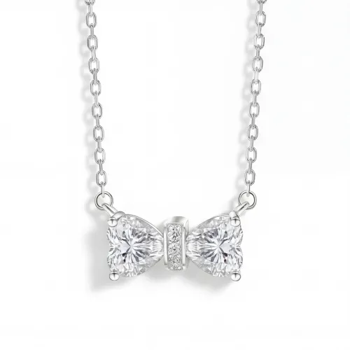 Pairle - Twin Heart Cut Moissanite Necklace with Central Pave Bar